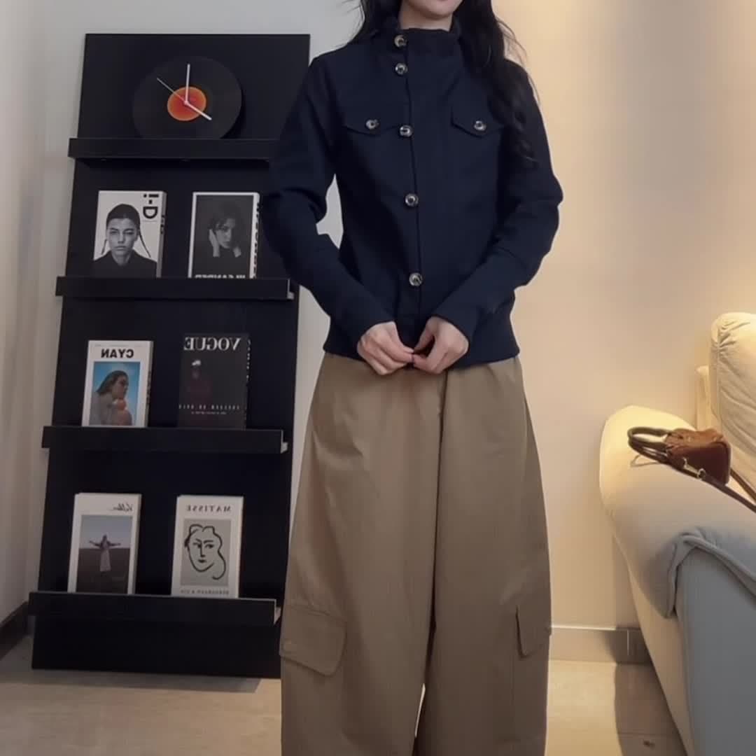 oote seaso 오리지널 한 부서 레트로 몸매 가꾸기 슬림해 보이는 지퍼 부서 버클 반하이넥 짧은 외투 맨위 여성 상세 이미지 13