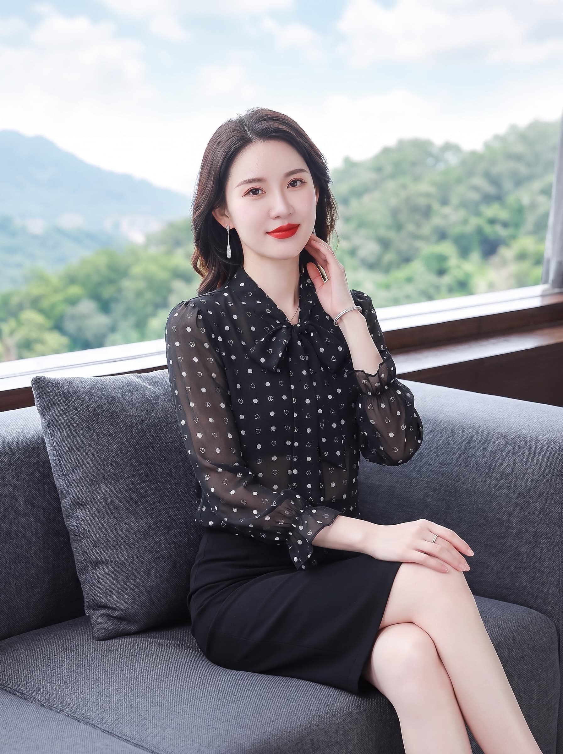 2026 프랑스식 하트 도트 프린트 셔츠 중년 엄마 외국 가스 다용도 얇은 스타일 시스루 자외선 차단 긴팔 맨위 이미지 4