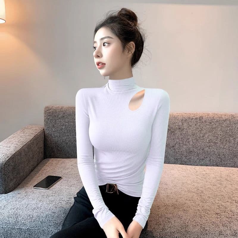 원본 솜씨 검정색 반하이넥 기본 셔츠 여성 가을 겨울 인사이드 가져 가라. 2026 긴팔 디자인 센스 홀로우 아웃 맨위 상세 이미지 13
