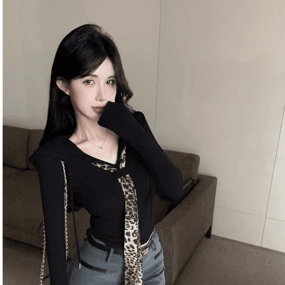 3x1 양모 De 플러시 품격 고급 센스 레오파드 무늬 레이스업 인사이드 가져 가라. 여성 가을 겨울 슬림해 보이는 만나는 다용도 맨위 이미지 2