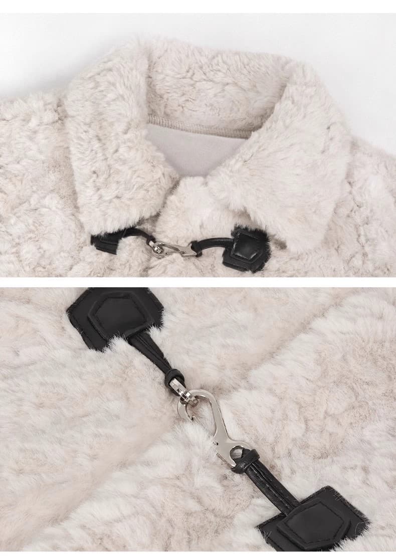 작은 키 양털 여성 코트 한 부서 폴로 칼라 소뿔 버클 두꺼운 피모 하나 귀여운 부드러운 찹쌀 코트 두꺼운 상세 이미지 3