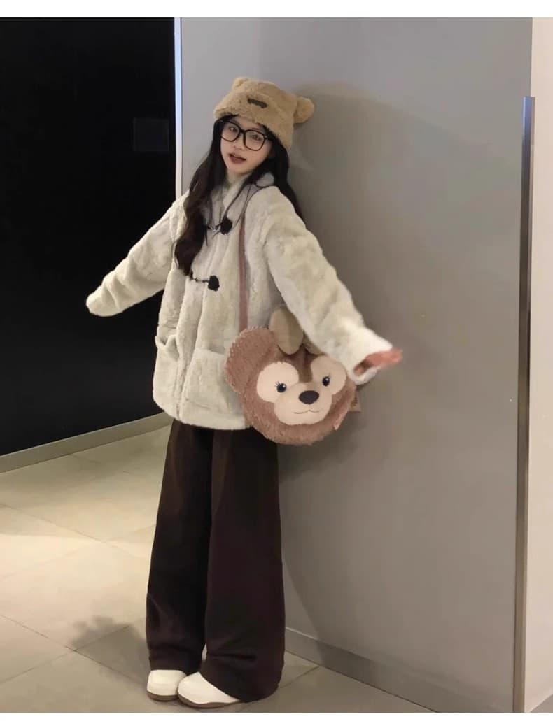 작은 키 양털 여성 코트 한 부서 폴로 칼라 소뿔 버클 두꺼운 피모 하나 귀여운 부드러운 찹쌀 코트 두꺼운 상세 이미지 7