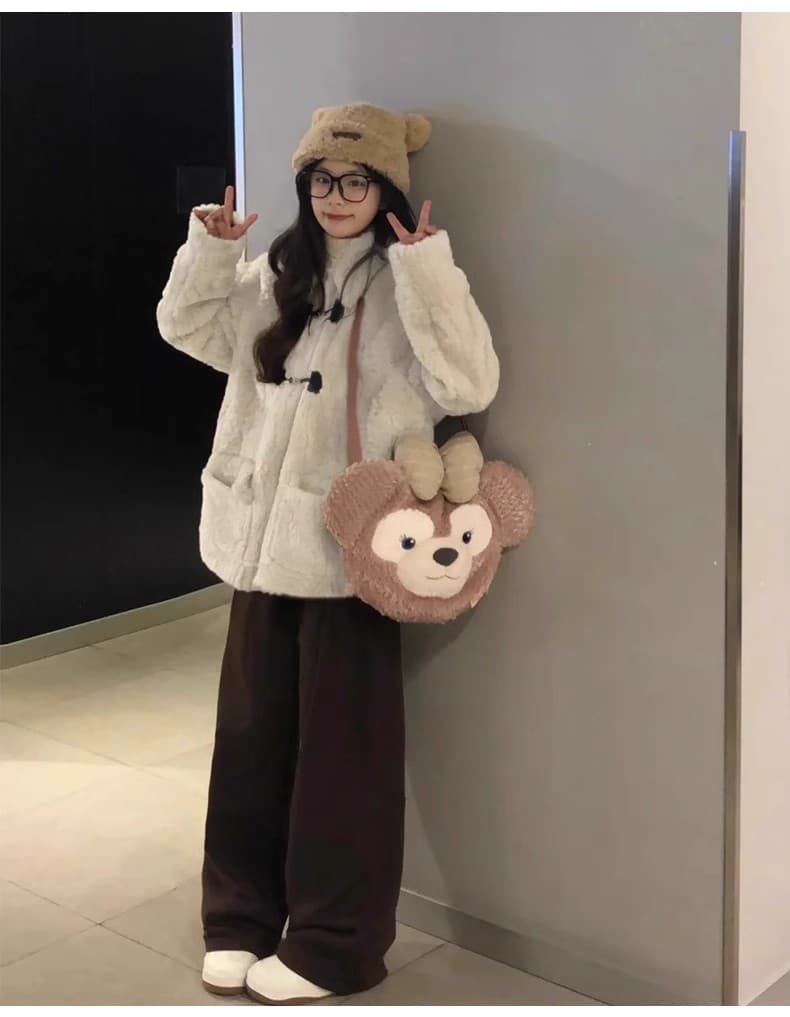 작은 키 양털 여성 코트 한 부서 폴로 칼라 소뿔 버클 두꺼운 피모 하나 귀여운 부드러운 찹쌀 코트 두꺼운 상세 이미지 8
