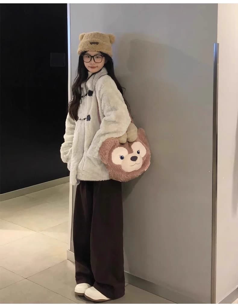작은 키 양털 여성 코트 한 부서 폴로 칼라 소뿔 버클 두꺼운 피모 하나 귀여운 부드러운 찹쌀 코트 두꺼운 상세 이미지 9