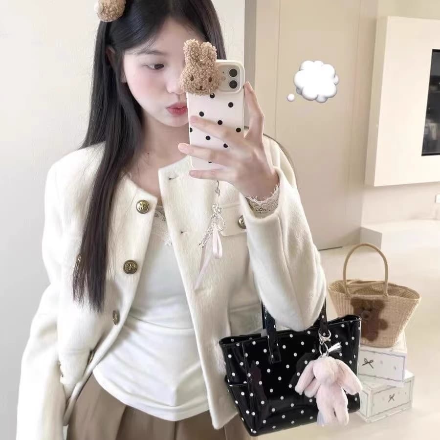부유 한 가족 천 골드 화이트 작은 샤넬 스타일 모직 외투 2025 가을과 겨울 작은 키 고급 센스 루즈핏 다용도 맨위 이미지 5