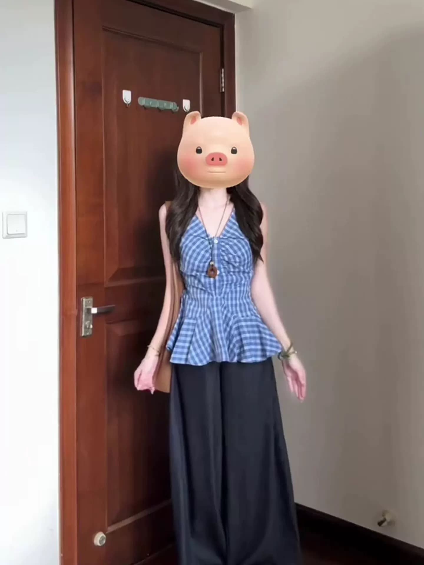 한 부서 행침 목 V넥 민소매 캐미솔 디자인 센스 허리 수축 품격 격자 무늬 셔츠 맨위 여름 새로운 이미지 2