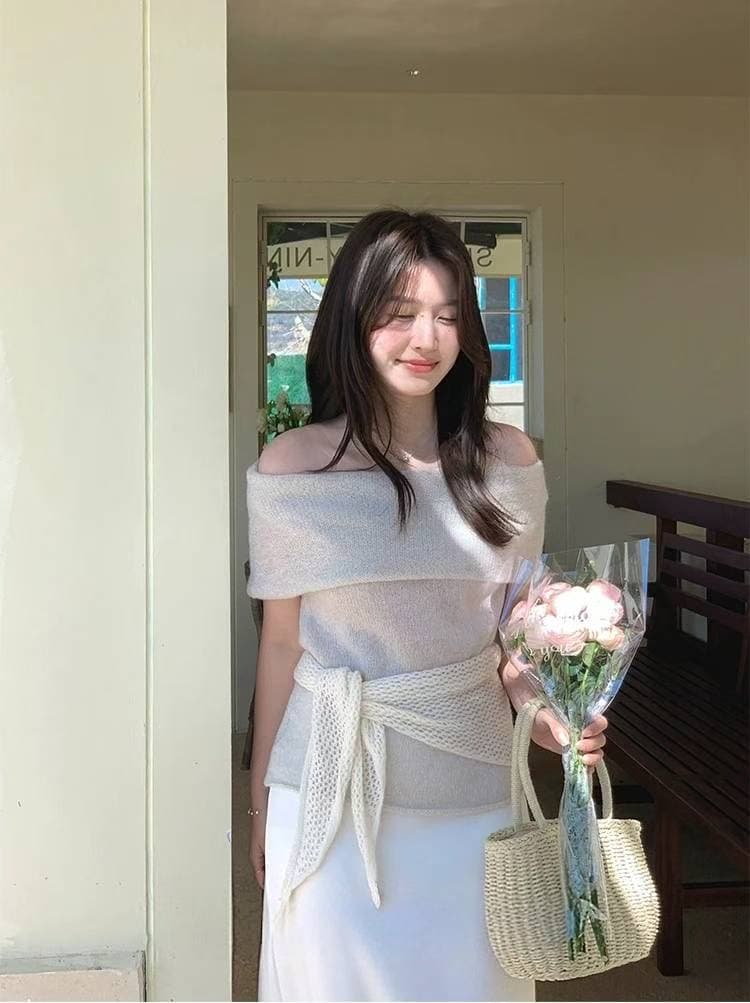 한국 작은 대중 개성 단색 품격 우아함 레이스업 민소매 볼륨 측면 니트 조끼 스웨터 상세 이미지 6