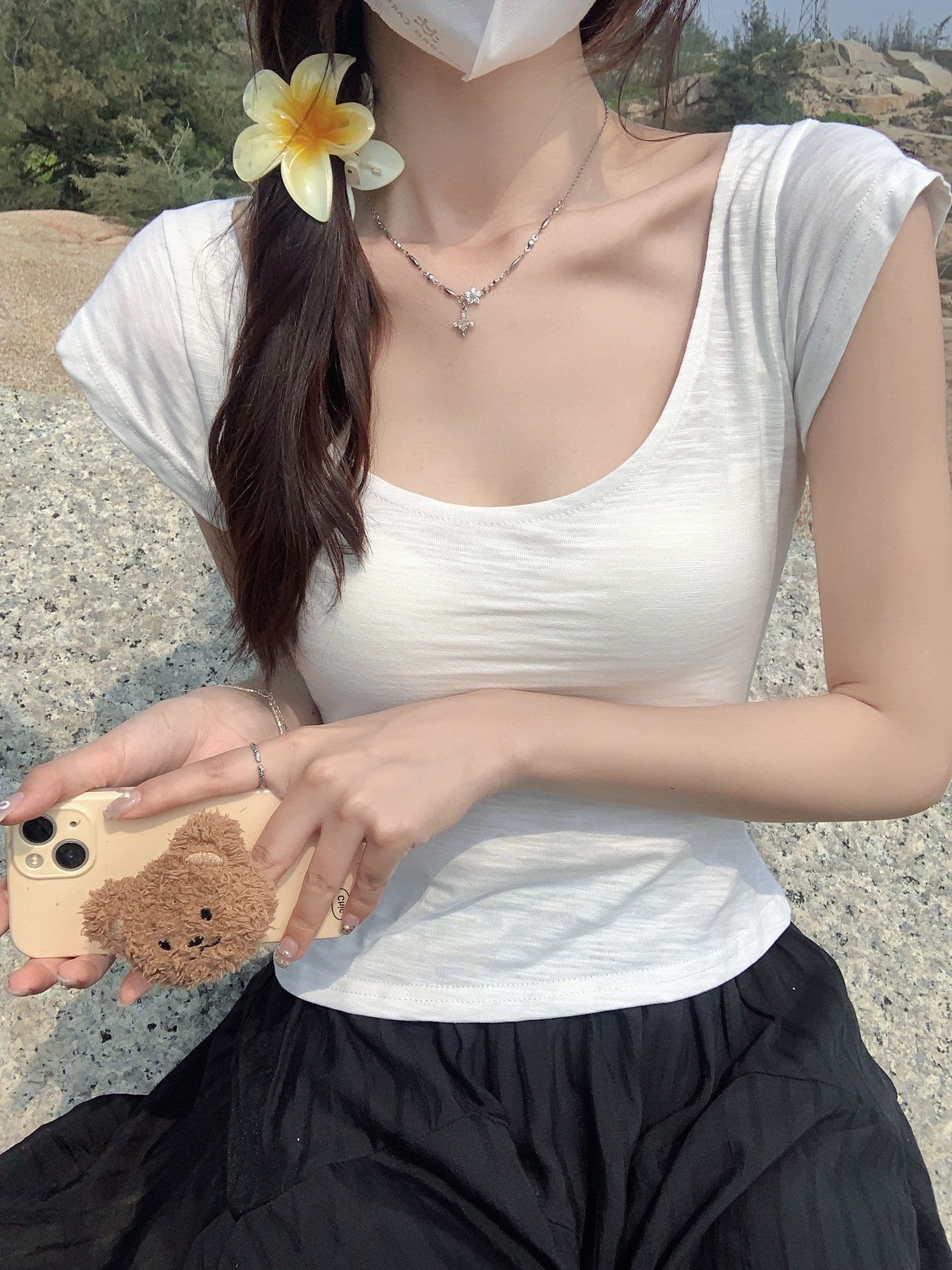 낮음 u 칼라 긍정적 인 어깨 핑크색 반팔 티셔츠 여성 여름 달콤한 매운맛 순수한 욕망 바람 외국 가스 몸매 가꾸기 슬림해 보이는 만나는 작은 셔츠 맨위 상세 이미지 18