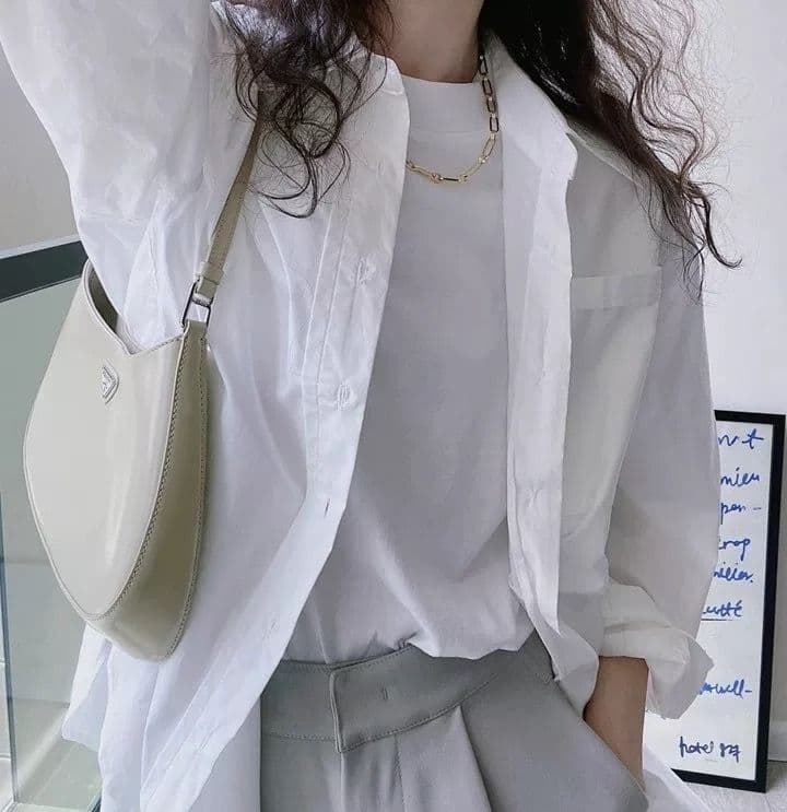 면 소재 화이트 반소매 긍정적 인 어깨 티셔츠 여성 여름 새로운 기초 섹션 작은 스탠드 칼라 반팔 맨위 상세 이미지 5