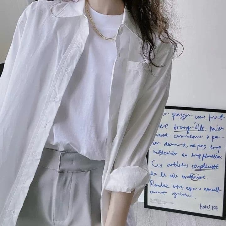면 소재 화이트 반소매 긍정적 인 어깨 티셔츠 여성 여름 새로운 기초 섹션 작은 스탠드 칼라 반팔 맨위 상세 이미지 6