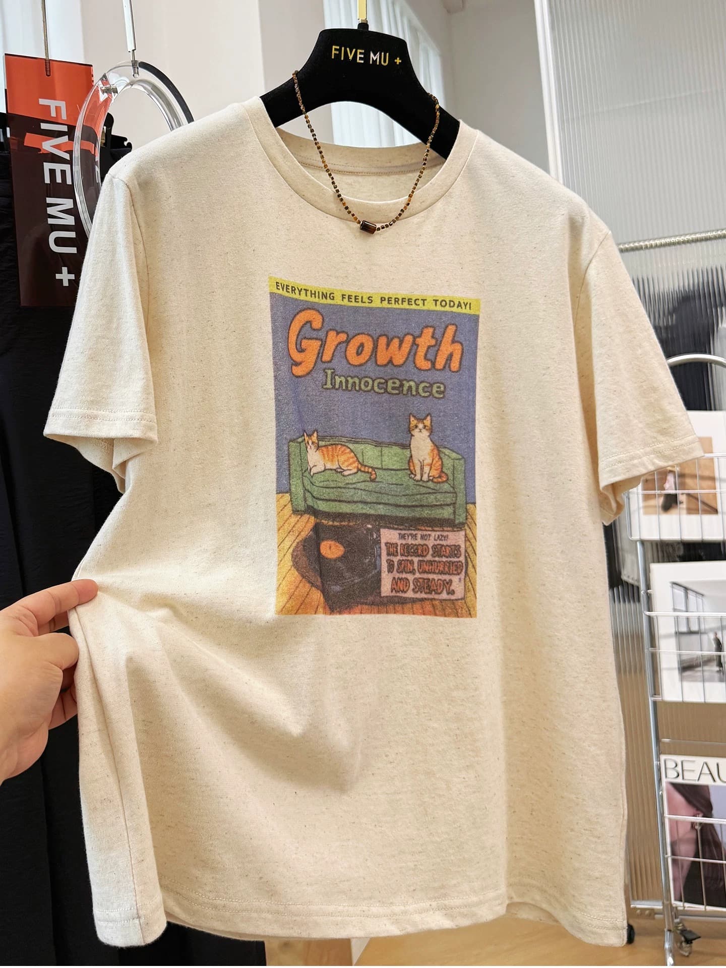 21 순면 210 그램 여름 드레스 한 부서 반팔 티셔츠 여성 한국 스타일 루즈핏 빅 사이즈 프린트 상세 이미지 6