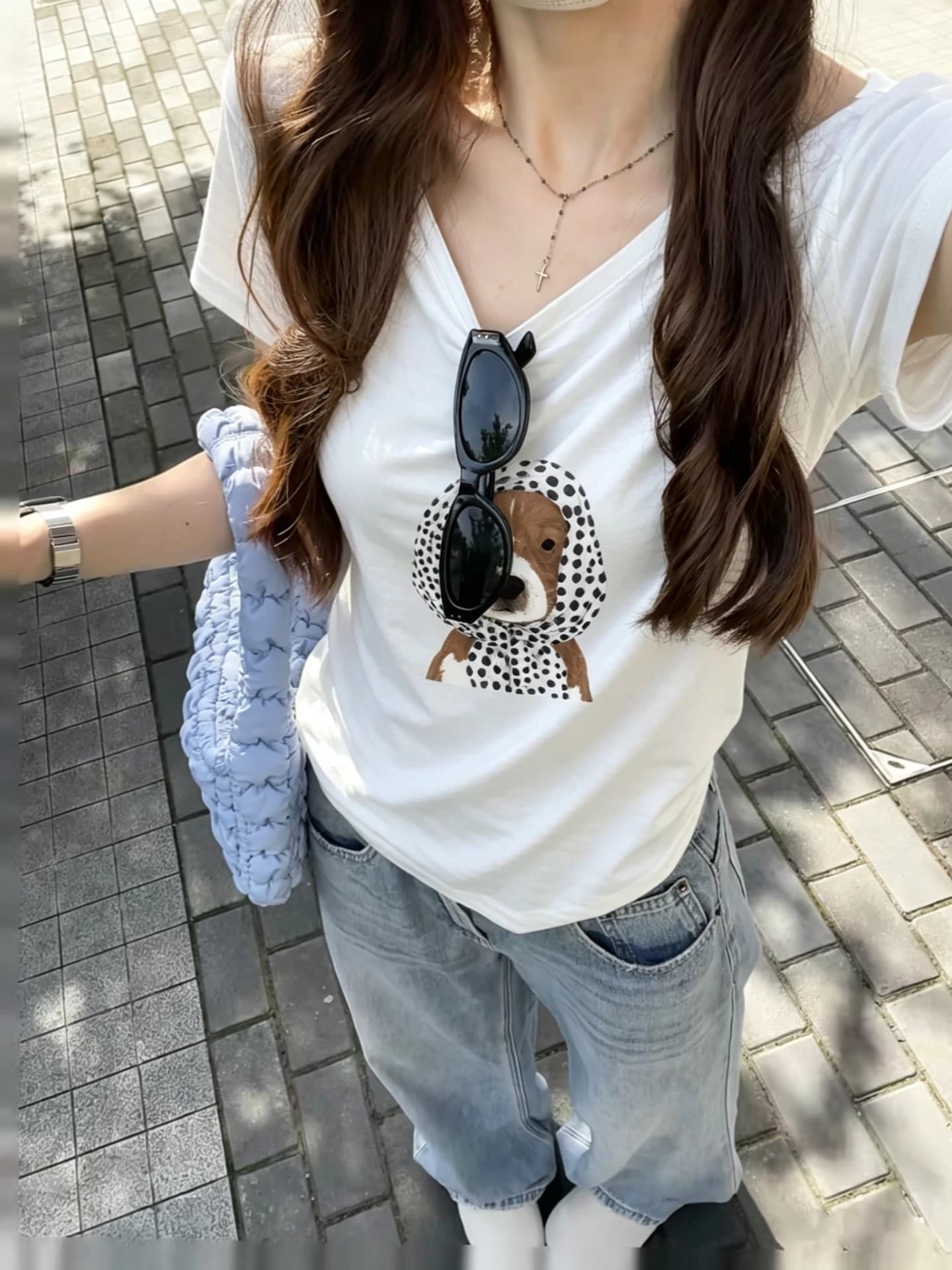 220 그램 92 면 8 암모니아 Lun 아메리칸 핫걸 비스듬한 어깨 알파벳 프린트 반팔 티셔츠 여성