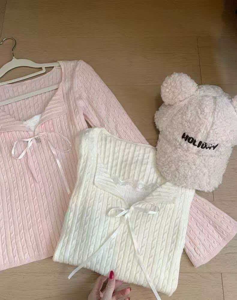 어리석은 ~보다 달콤한 sweety 달콤함 레이스 레이스 좋은 트위스트 꽃 페이크 레이어드 패치워크 몸매 가꾸기 니트 스웨터 여성 만나는 맨위 이미지 4