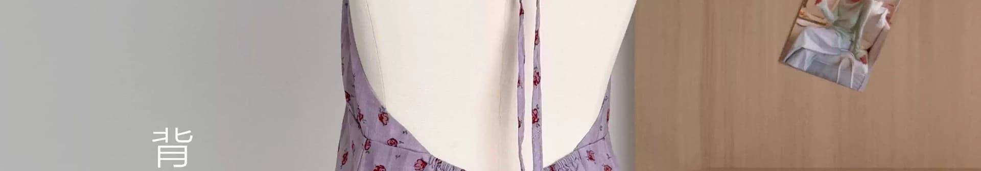 네리 보라색 행침 목 백리스 슬립 꽃무늬 중간 길이 맨위 여름 해변가 휴가 상세 이미지 7