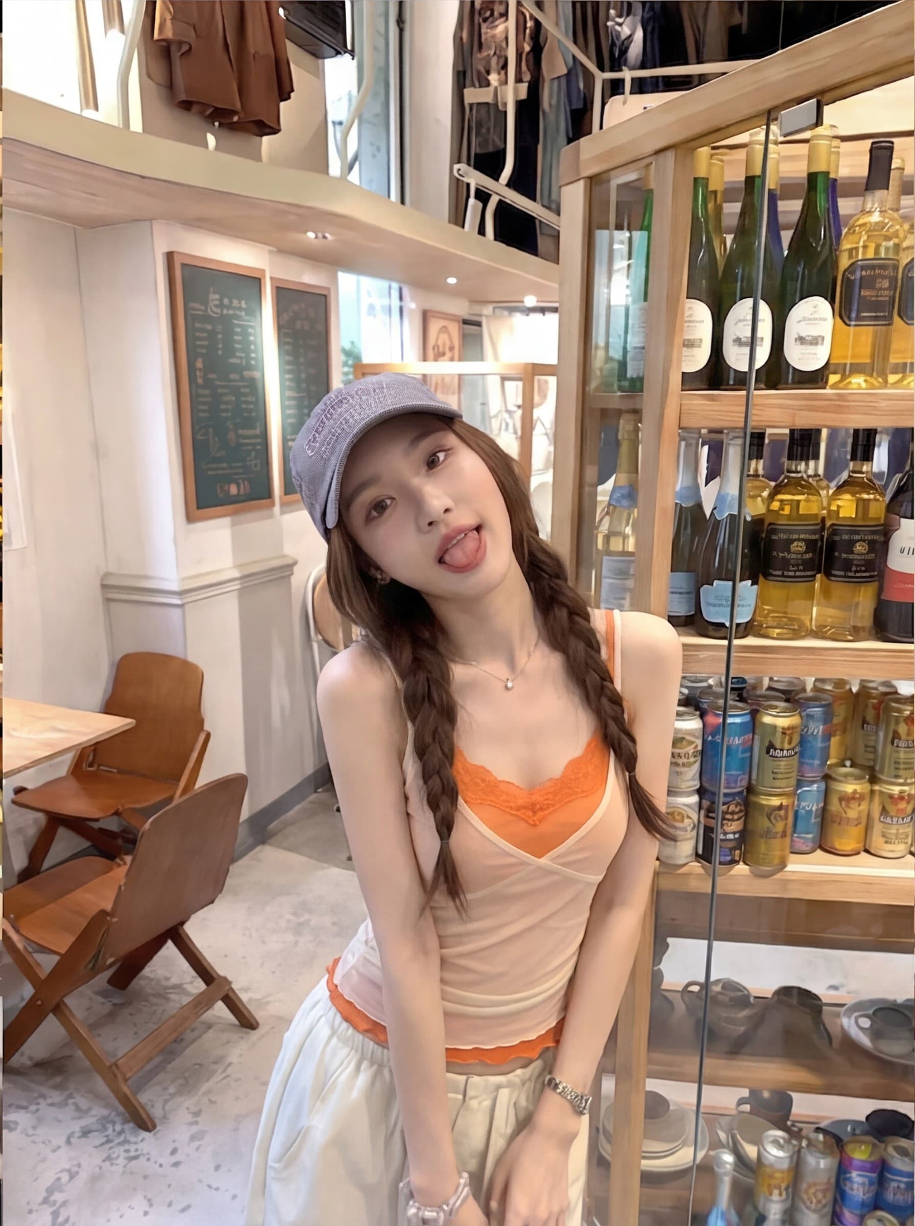 여름 새로운 순수한 욕망 핫걸 분위기 센스 페이크 레이어드 레이스 캐미솔 맨위 상세 이미지 12