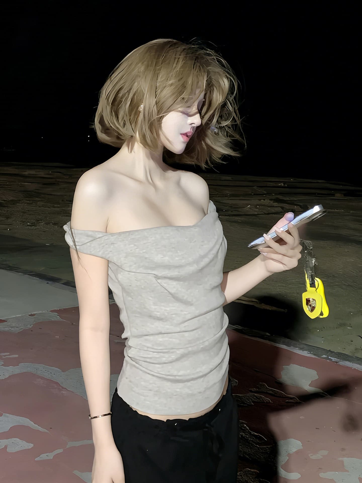 부드러운 바람 비틀림 오프숄더 반팔 맨위 여성 여름 새로운 품격 오프숄더 슬림해 보이는 맨위 상세 이미지 8
