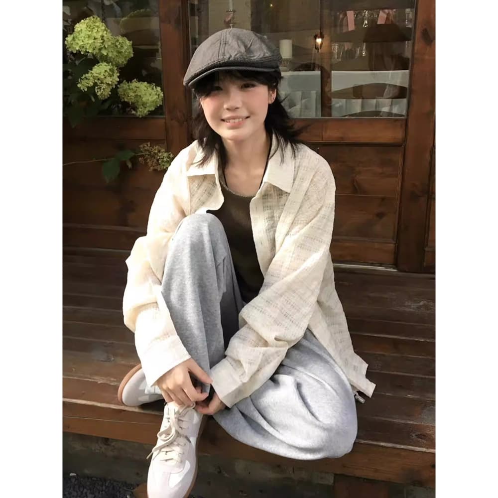 원본 품질 레트로 문예 면 린넨 긴팔 자외선 차단 셔츠 태양 보호 셔츠 셔츠 이미지 3