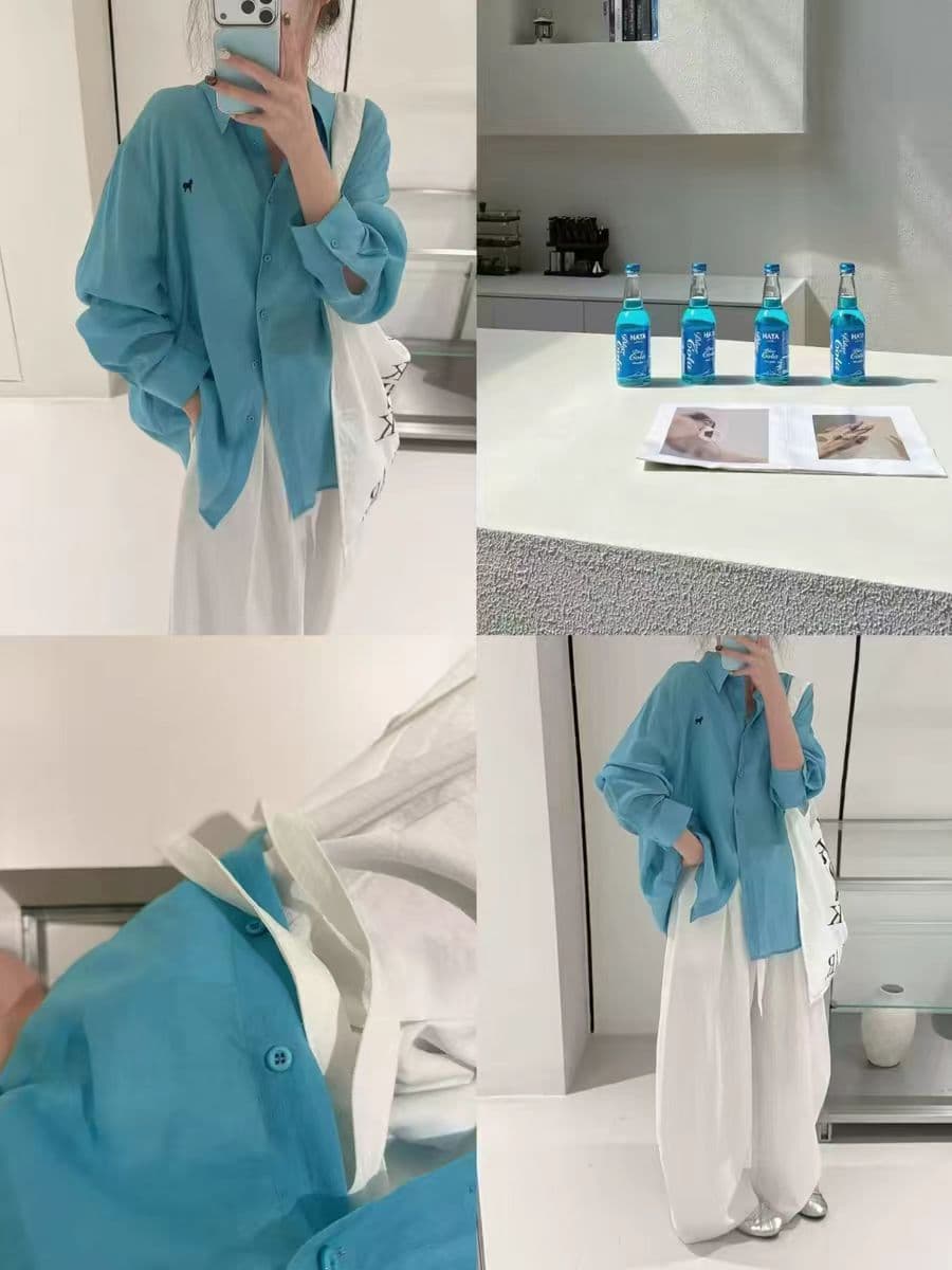 한 부서 폭발 화재 작은 말 표준 자수 긴팔 여성 셔츠 2026 봄 여름 새로운 슈퍼 잘 생긴 루즈핏 맨위 상세 이미지 2