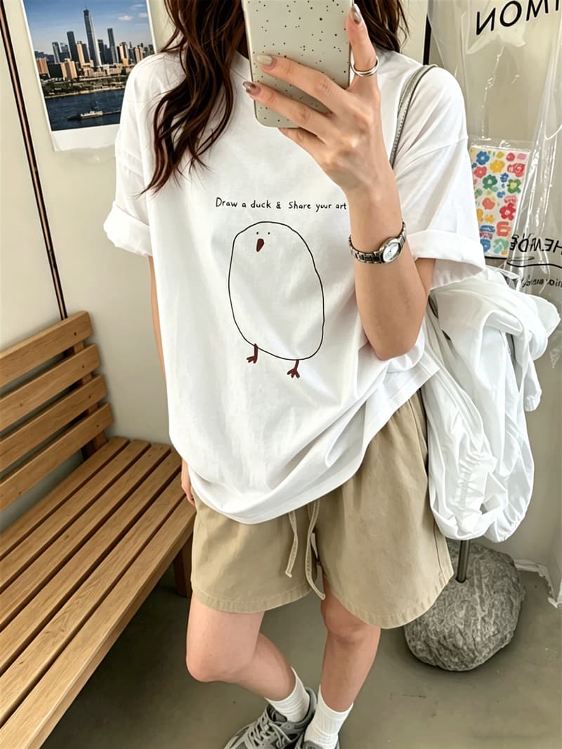 21 순면 210 그램 이후 패키지 칼라 여름 드레스 한 부서 반팔 티셔츠 여성 한국 스타일 루즈핏 빅 사이즈 프린트 이미지 2
