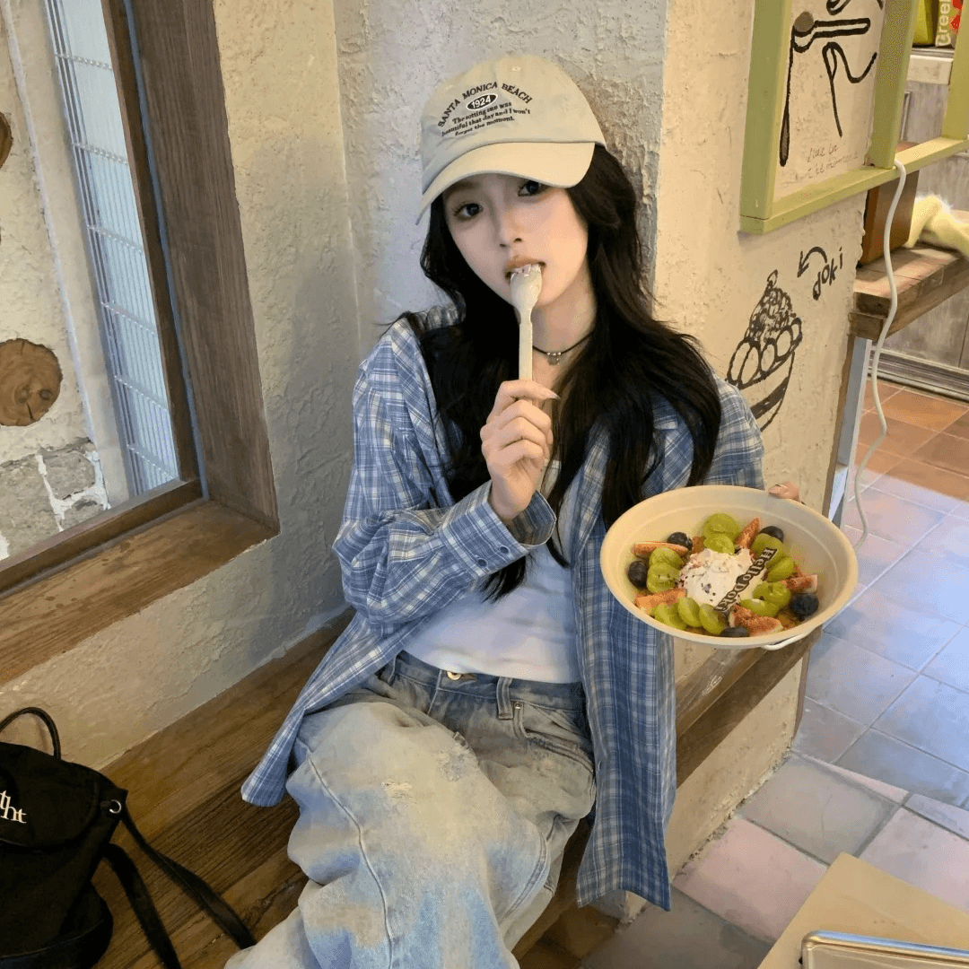 아메리칸 레트로 파란색 체크무늬 여성 셔츠 이른 봄 알파벳 자수 긴팔 셔츠 커플 루즈핏 캐주얼 맨위 트렌디 상세 이미지 1