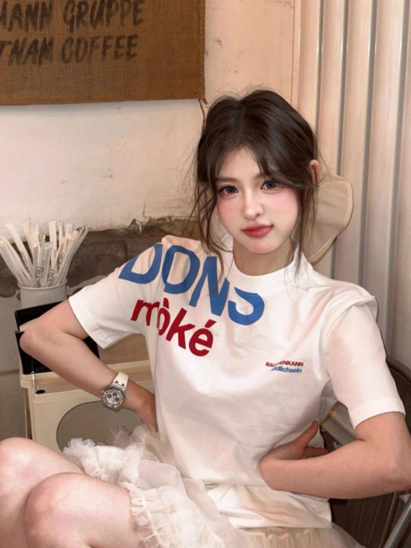긍정적 인 어깨 섹션 반팔 티셔츠 여성 여름 2026 새로운 순면 맨위 이미지 3