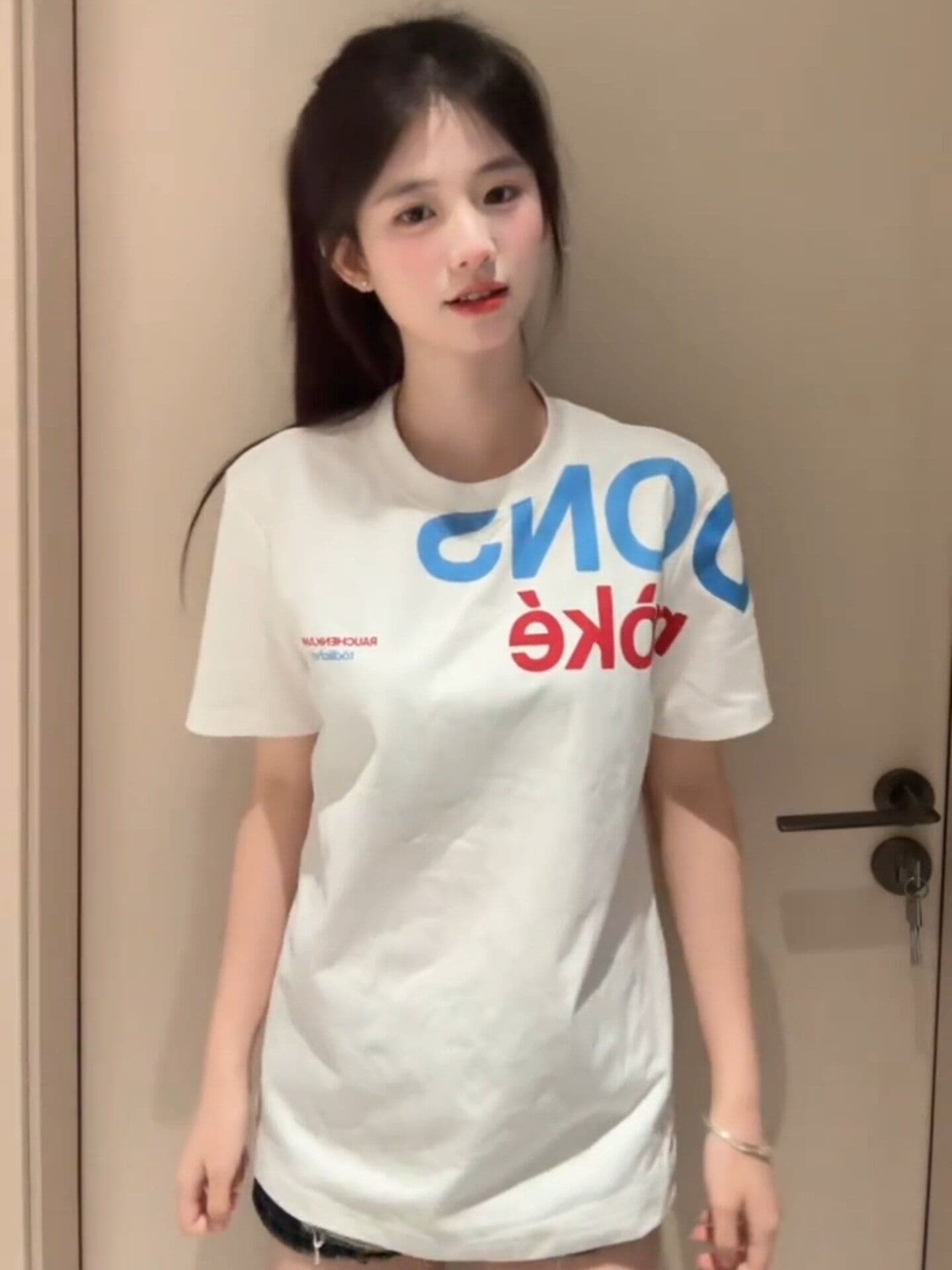 긍정적 인 어깨 섹션 반팔 티셔츠 여성 여름 2026 새로운 순면 맨위 상세 이미지 6