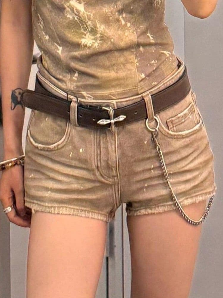 아메리칸 높음 거리 디자인 센스 마술 색상 로우 웨이스트 데님 반바지 아이들 여름 핫걸 몸매 가꾸기 슬림해 보이는 타이트 스커트 초단 핫 바지 상세 이미지 7