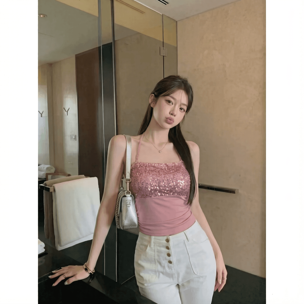 사람들 면 260 그램 명문 여성 바람 무거운 작업 스팽글 행침 목 조끼 벨트 가슴 패드 핫걸 민소매 맨위