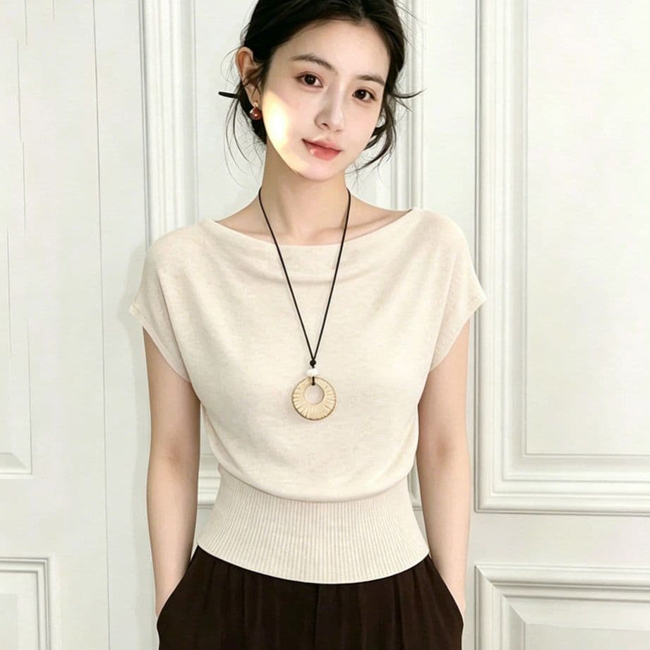 프랑스식 고유 한 아름다운 오프숄더 허리 수축 배트윙 소매 티셔츠 여성 여름 사소한 프로 피부 통기성 고급 센스 맨위