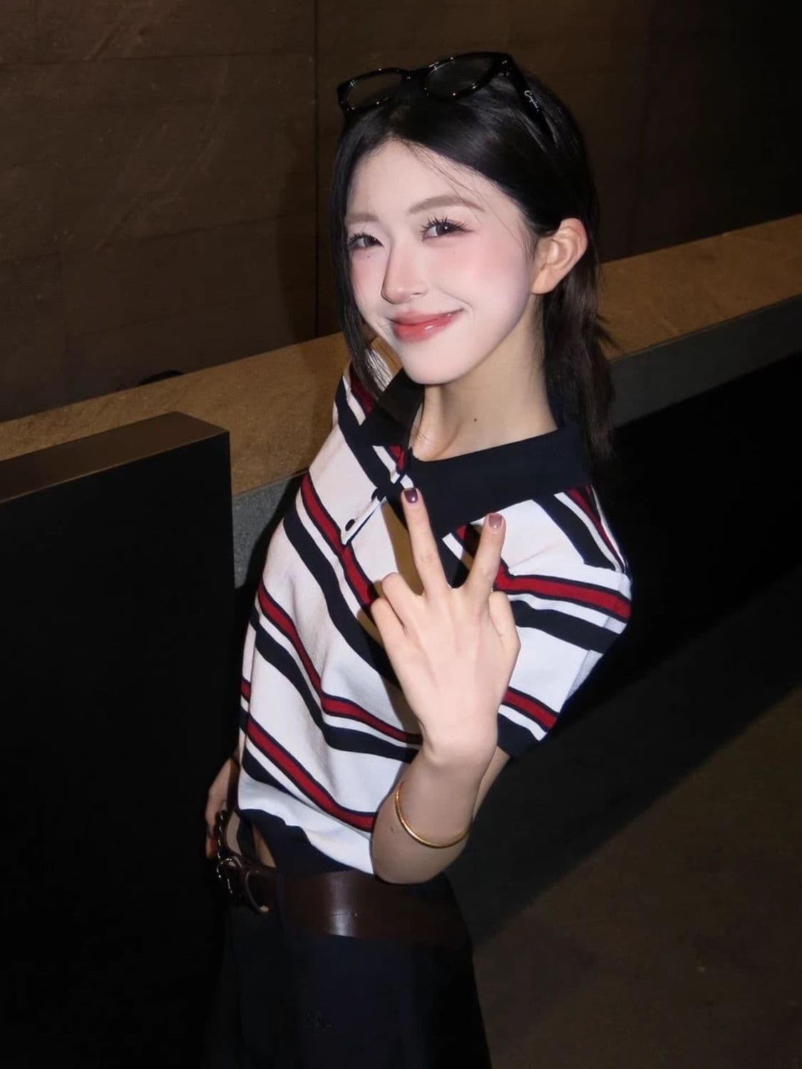 학원 스타일 배색 스트라이프 POLO 칼라 니트 반팔 여성 여름 몸매 가꾸기 miu 부서 자이언트 잘 생긴 ~ 중 쇼트 스타일 맨위 이미지 4