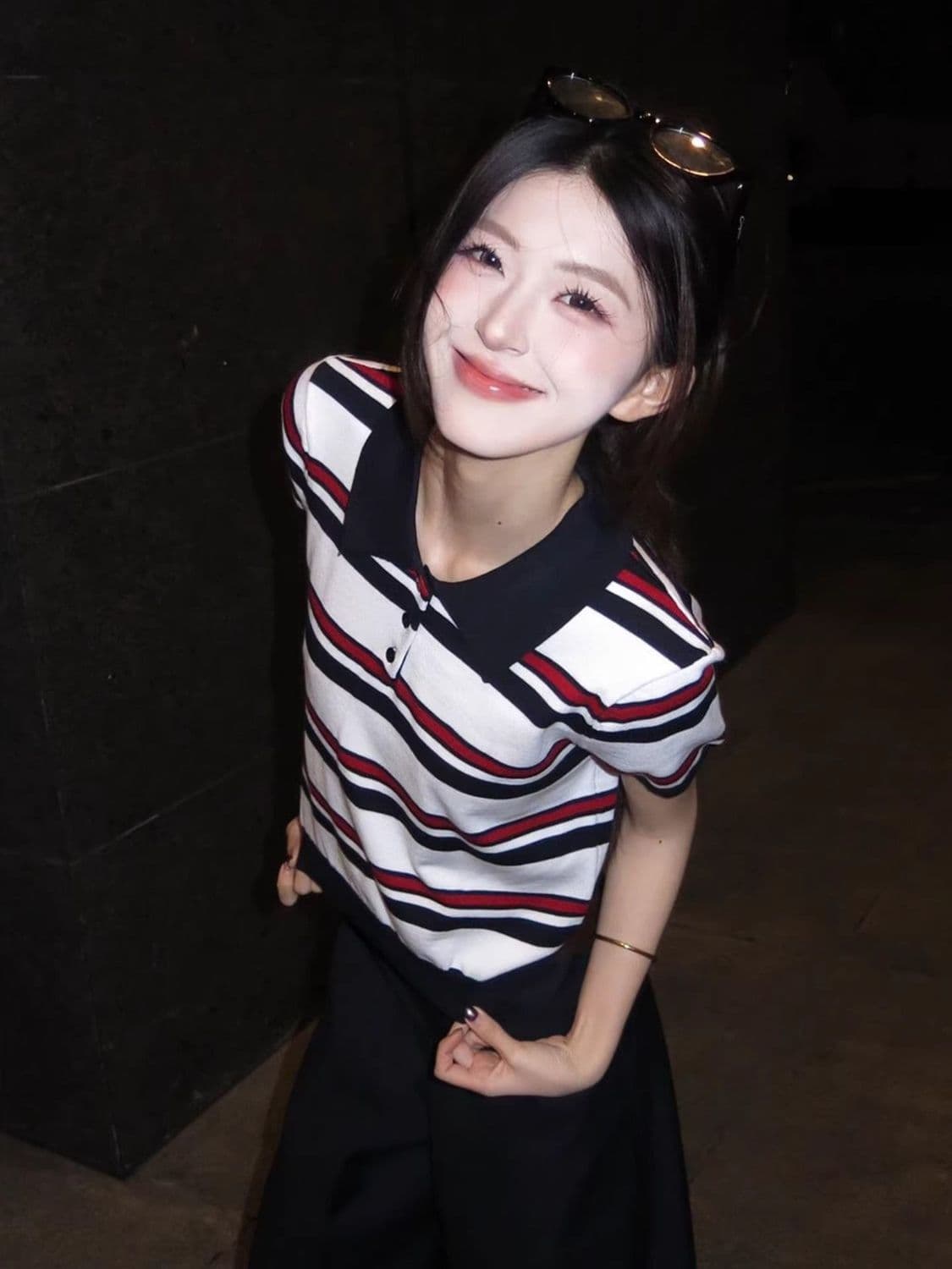 학원 스타일 배색 스트라이프 POLO 칼라 니트 반팔 여성 여름 몸매 가꾸기 miu 부서 자이언트 잘 생긴 ~ 중 쇼트 스타일 맨위 이미지 2