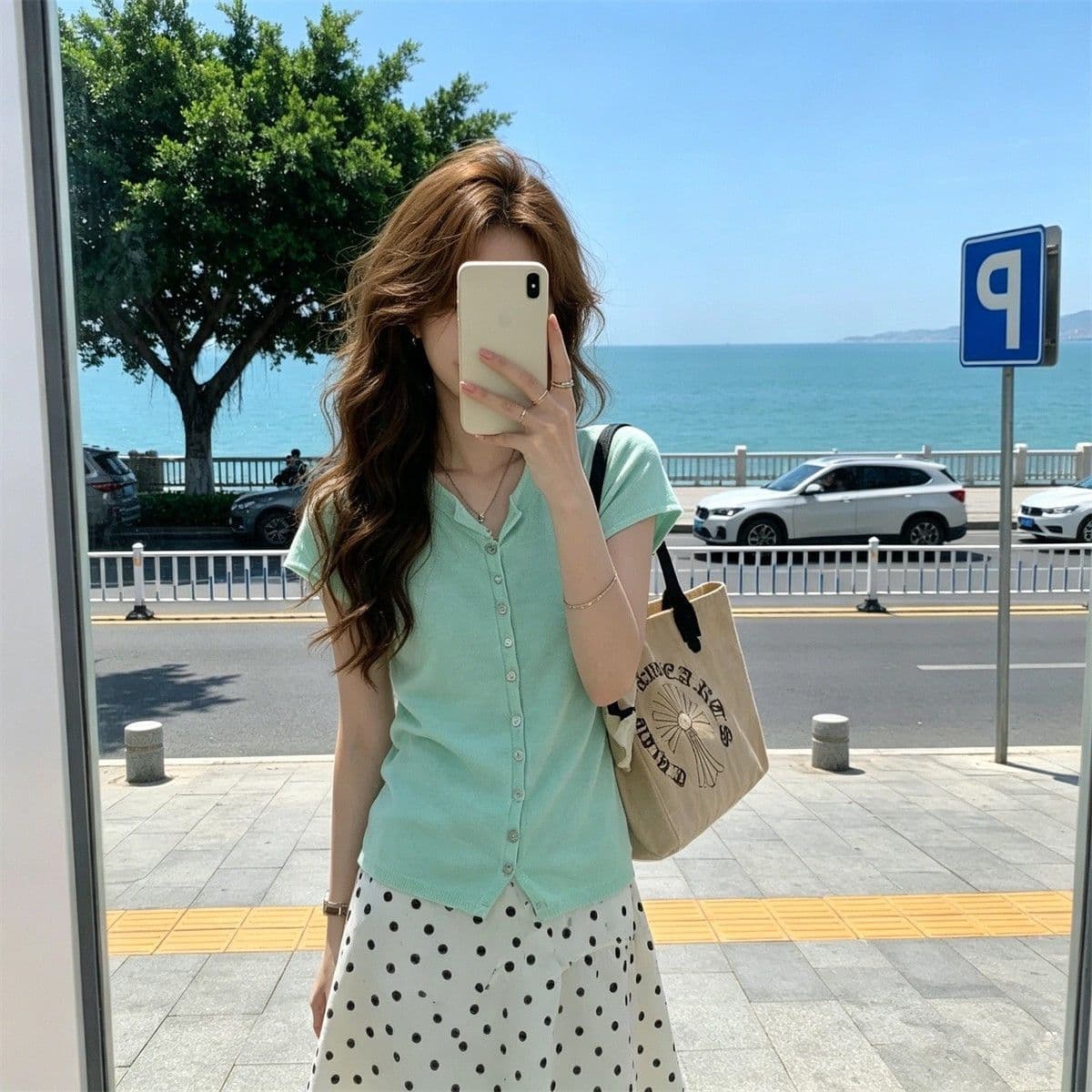 2026 여름 새로운 한 부서 순수한 욕망 바람 라운드 넥 화이트 반팔 니트 스웨터 여성 디자인 센스 몸매 가꾸기 다용도 맨위 상세 이미지 11