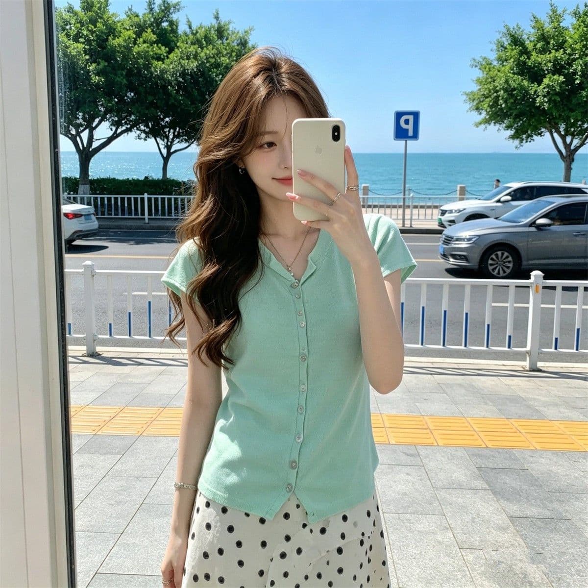 2026 여름 새로운 한 부서 순수한 욕망 바람 라운드 넥 화이트 반팔 니트 스웨터 여성 디자인 센스 몸매 가꾸기 다용도 맨위 상세 이미지 15