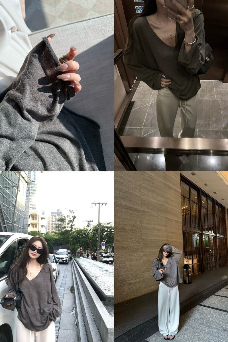 얼음 차가운 종이 사람들 2026 년 여름 새로운 빅 브이 넥 슬림해 보이는 느슨함 자외선 차단 블라우스 맨위 이미지 3