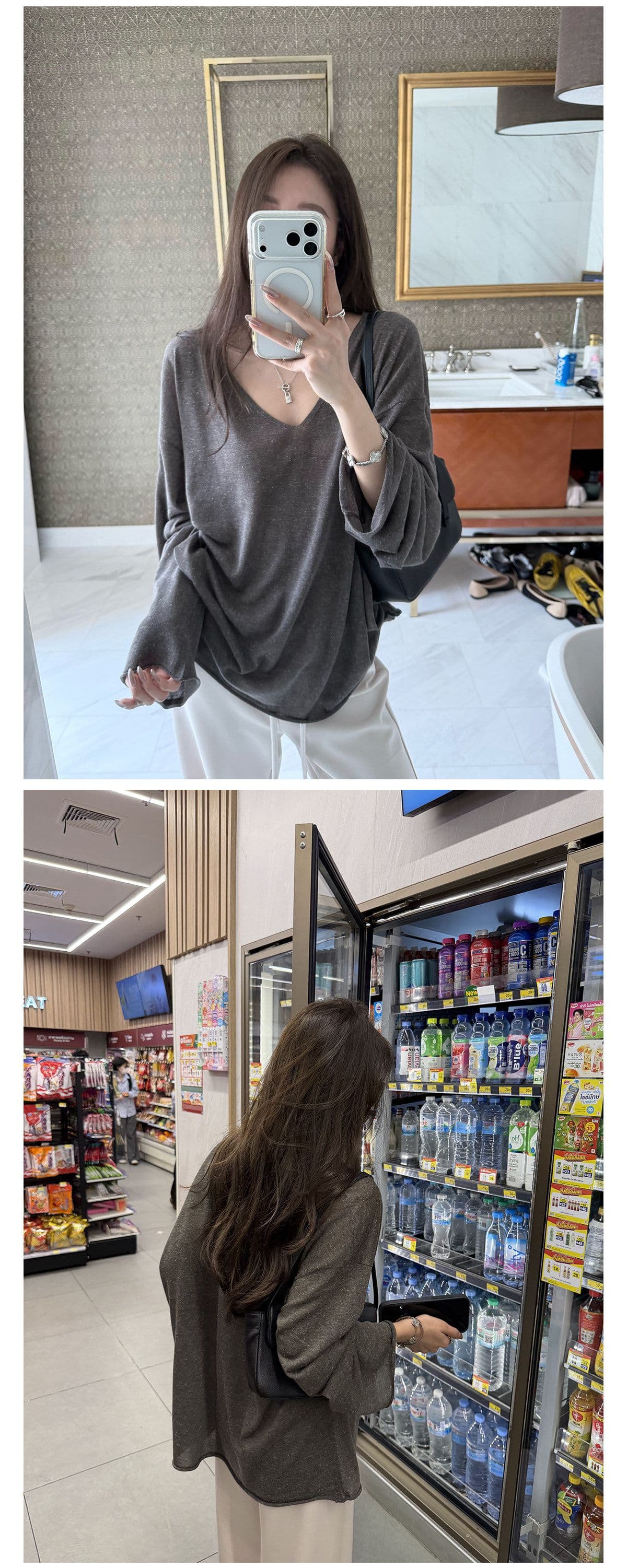 얼음 차가운 종이 사람들 2026 년 여름 새로운 빅 브이 넥 슬림해 보이는 느슨함 자외선 차단 블라우스 맨위 상세 이미지 16