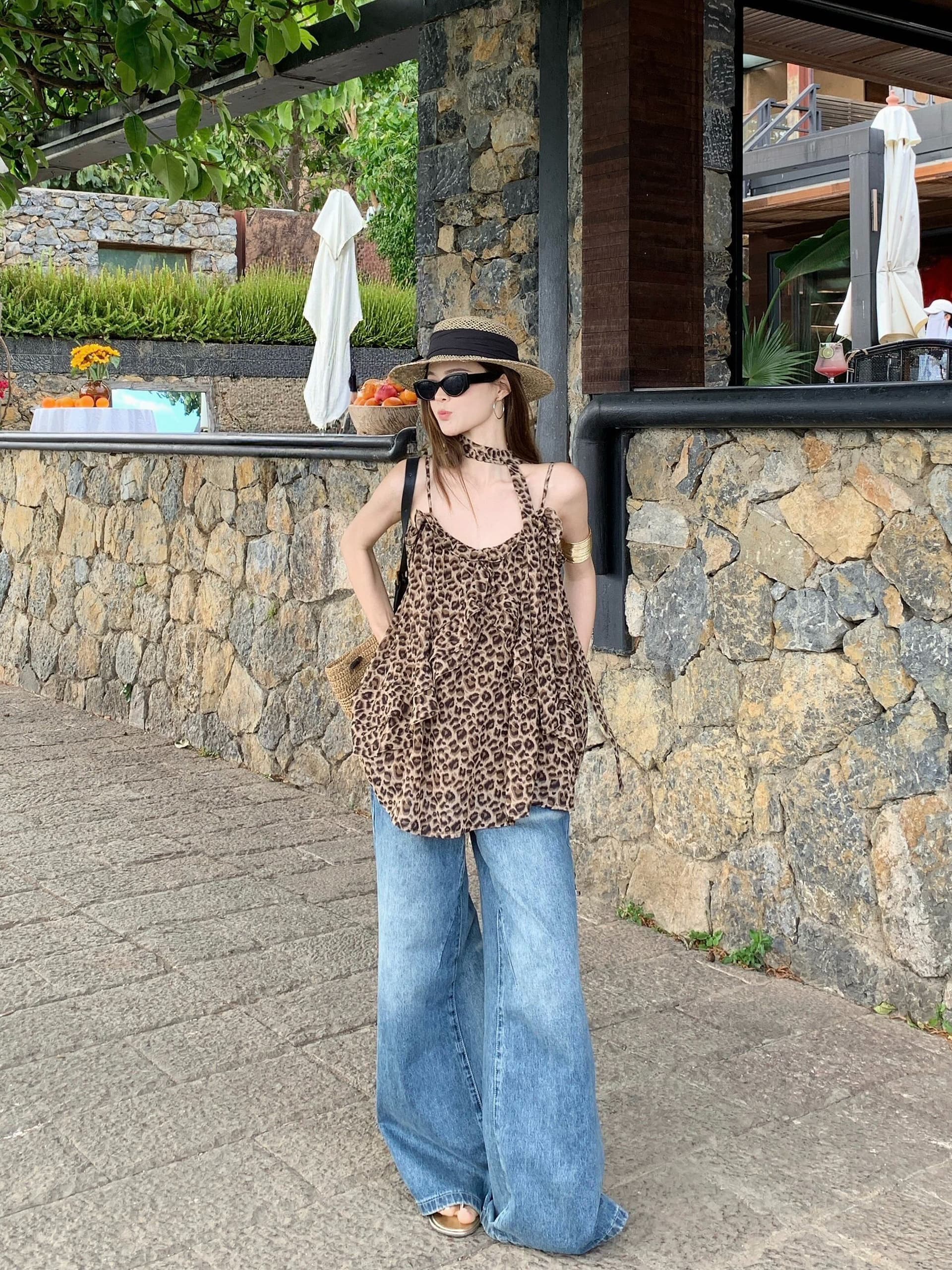 원본 양면 레오파드 무늬 원단 안감 아메리칸 핫걸 바람 레오파드 무늬 슬립 여성 리본 조끼 상세 이미지 5