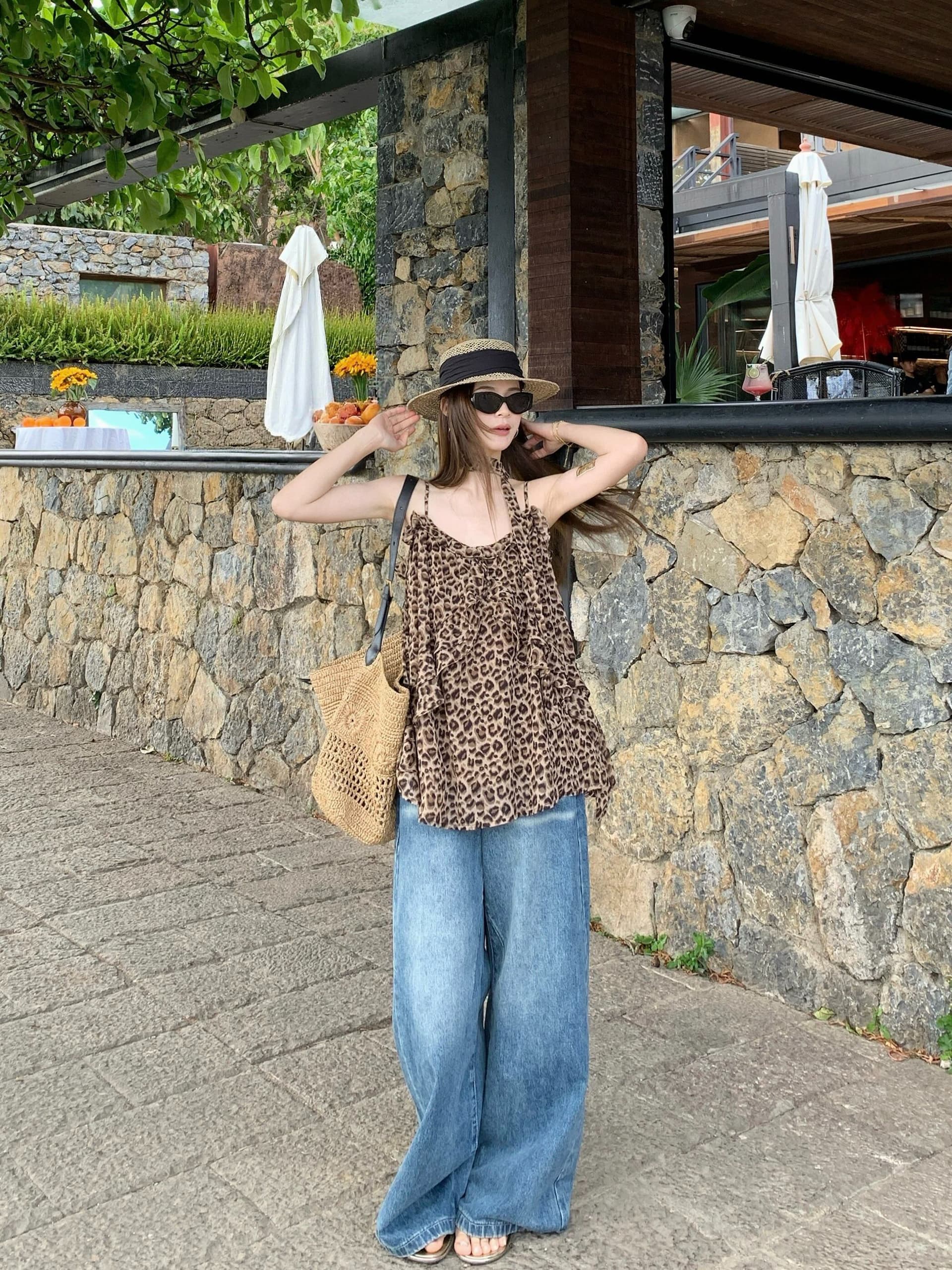 원본 양면 레오파드 무늬 원단 안감 아메리칸 핫걸 바람 레오파드 무늬 슬립 여성 리본 조끼 상세 이미지 6