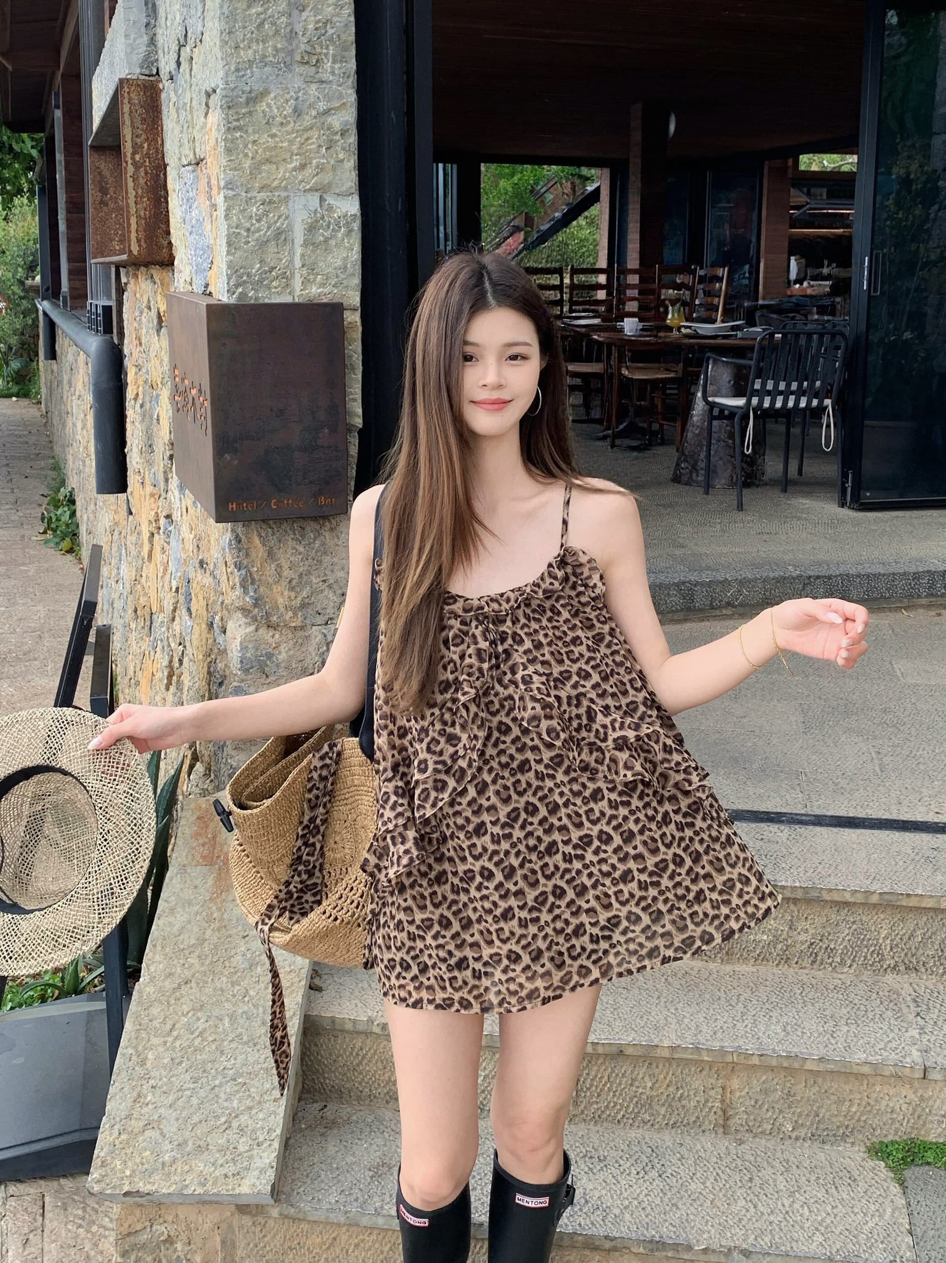 원본 양면 레오파드 무늬 원단 안감 아메리칸 핫걸 바람 레오파드 무늬 슬립 여성 리본 조끼 상세 이미지 9