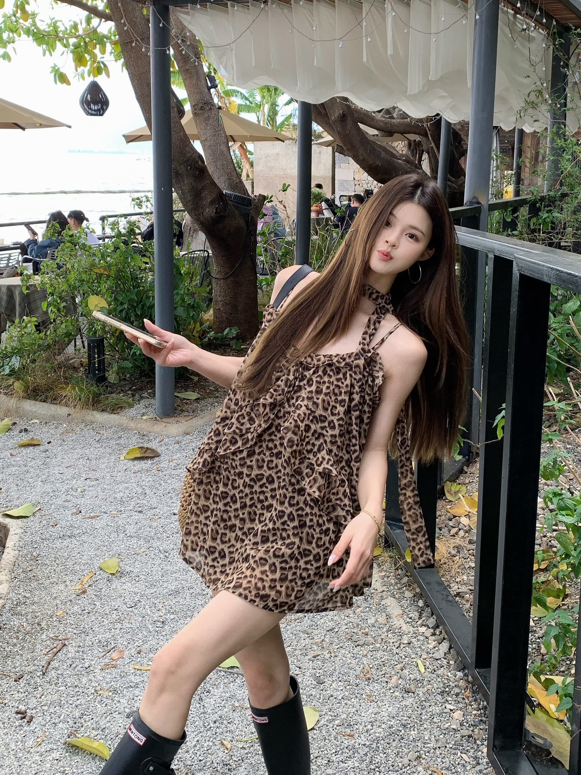 원본 양면 레오파드 무늬 원단 안감 아메리칸 핫걸 바람 레오파드 무늬 슬립 여성 리본 조끼 상세 이미지 10