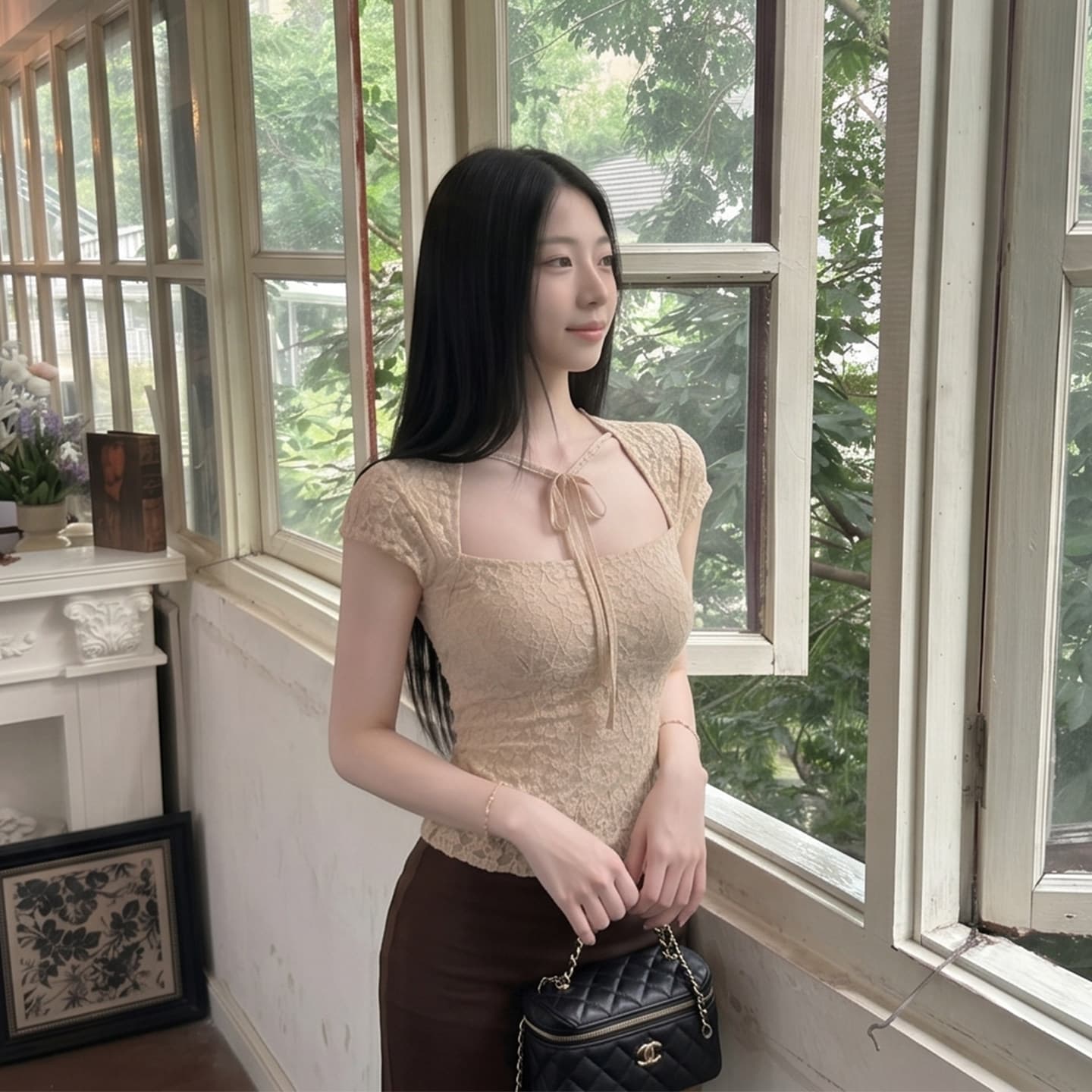 프랑스식 품격 부서 벨트 측면 칼라 반팔 레이스 작은 셔츠 여성 여름 새로운 몸매 가꾸기 슬림해 보이는 자이언트 잘 생긴 품격 맨위 상세 이미지 6