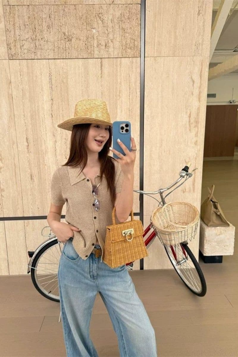 POLO 칼라 홀로우 아웃 반팔 여성 여름 느긋한 착용 가져 가라. 몸매 가꾸기 슬림해 보이는 니트 스웨터 긍정적 인 어깨 오픈 가디건 맨위 상세 이미지 4