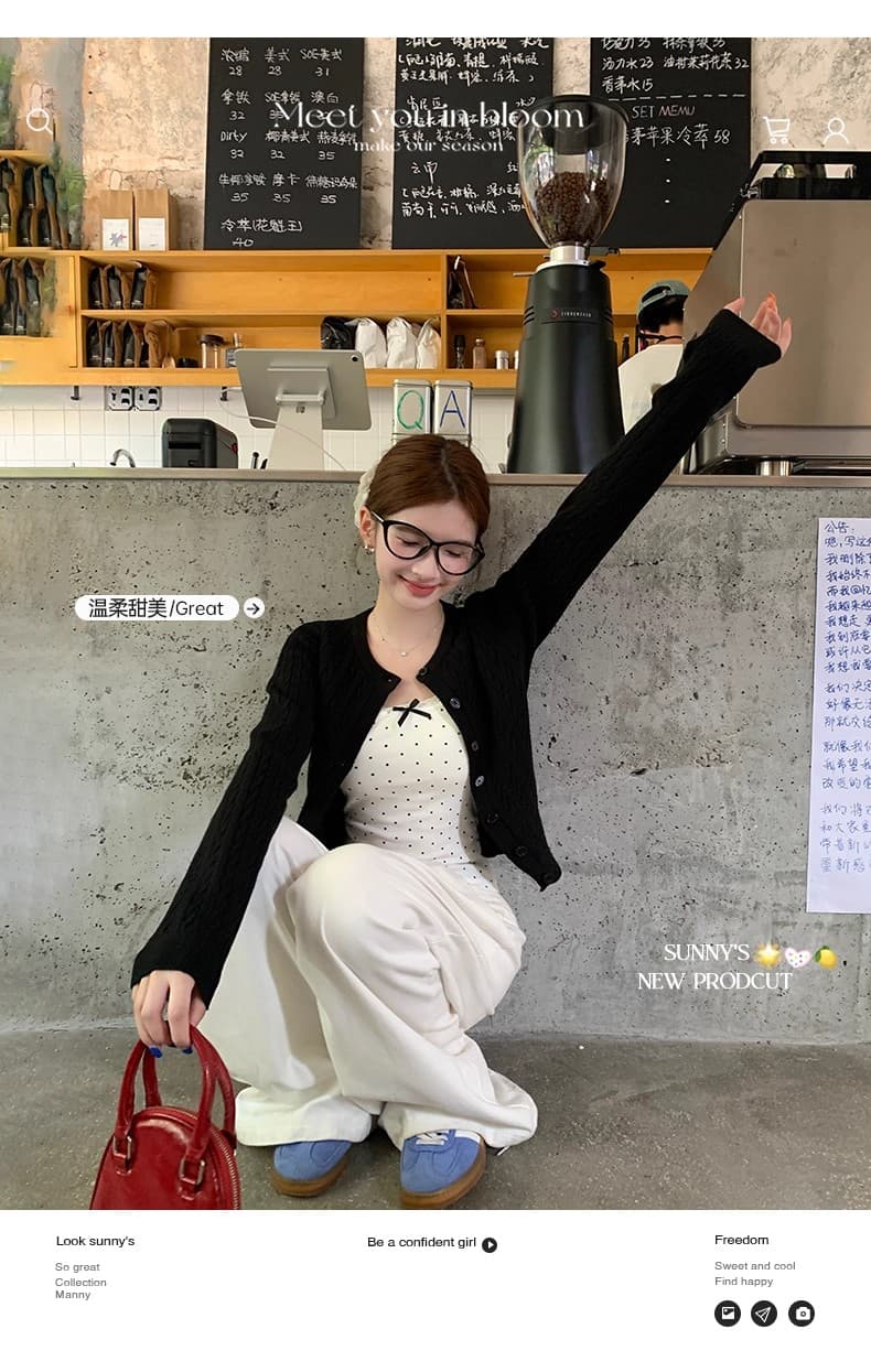 빨간색 스웨터 오픈 가디건 여성 2026 새로운 한 부서 착용 가져 가라. 이른 가을 앤 코라 빨간색 니트 재킷 맨위 상세 이미지 6