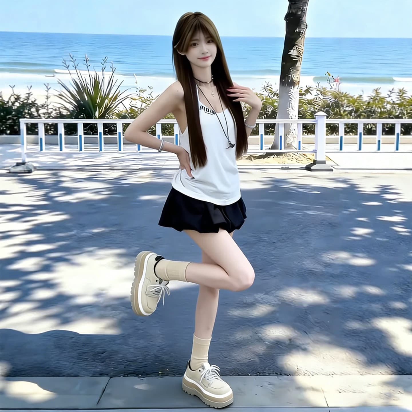 루즈핏 V넥 행침 목 칼라 캐미솔 2026 년 여름 새로운 여름 드레스 해변가 휴가 외출용 맨위 여성 의류 상세 이미지 6