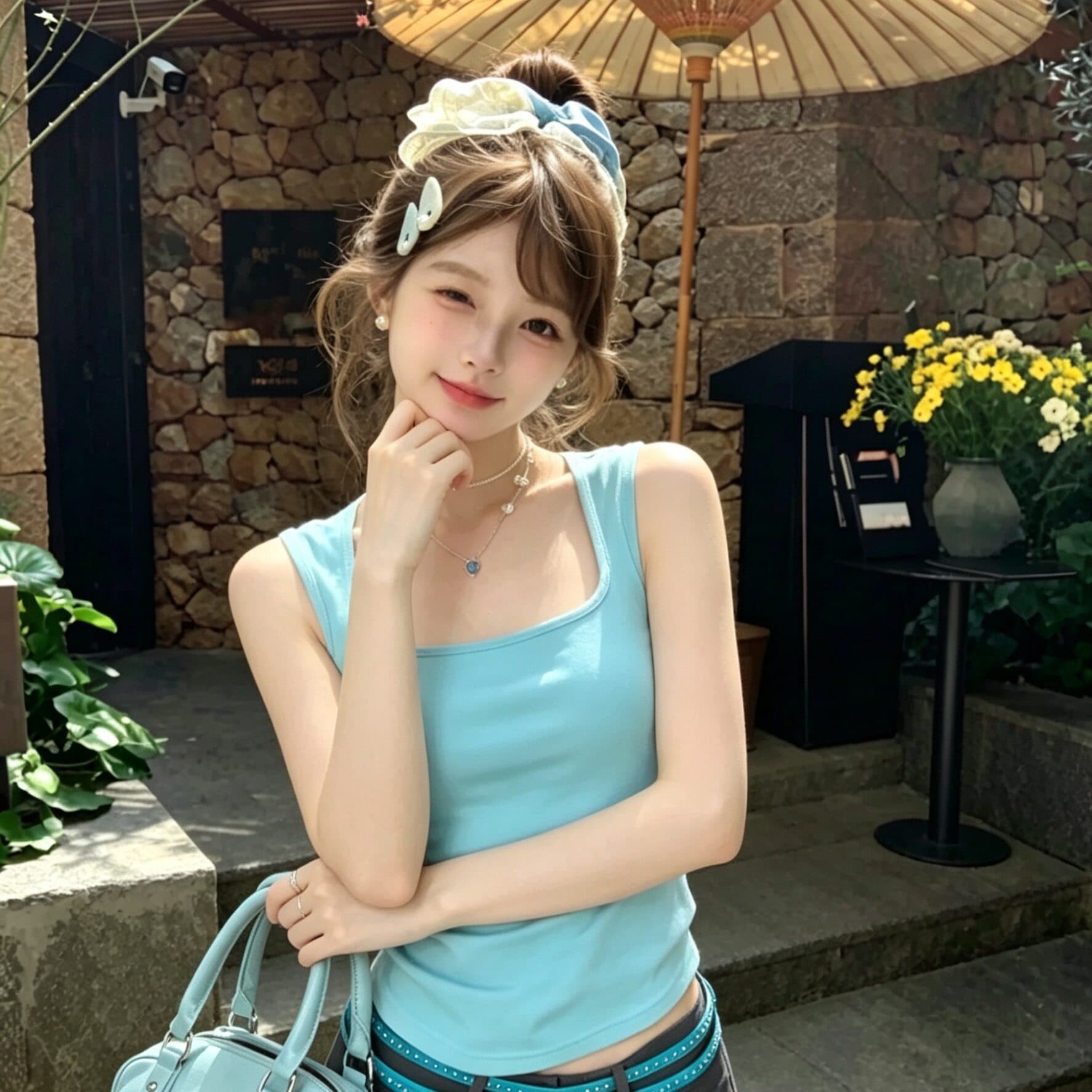 파란색 단어 조끼 여성 벨트 가슴 패드 인사이드 가져 가라. 2026 여름 핫걸 몸매 가꾸기 외출용 슬립 민소매 작은 맨위 이미지 4