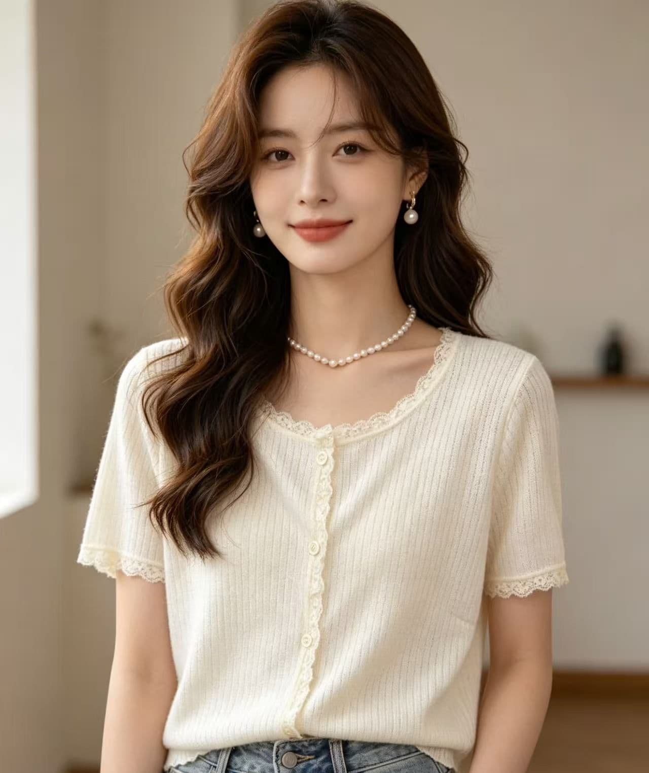 여성 의류 디자인 센스 반팔 니트 오픈 가디건 여성 2026 여름 드레스 새로운 쇼트 스타일 V넥 조끼 맨위 상세 이미지 2