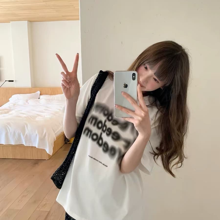 230 크 순면 프린트 반팔 티셔츠 여성 이미지 3