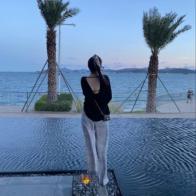 여름 루즈핏 얇은 스타일 미니멀리즘 작은 꽃무늬 바닥 청소 스트레이트 긴 바지 하이웨이스트 슬림해 보이는 도루 센스 플리츠 와이드 레그 팬츠 아이들 상세 이미지 2