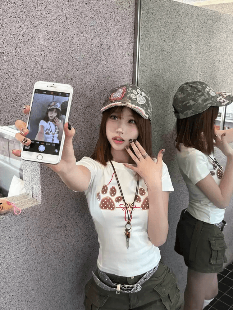 40 순면 220 그램 92 면 8 암모니아 Lun 긍정적 인 어깨 반팔 티셔츠 여성 프린트 상세 이미지 2