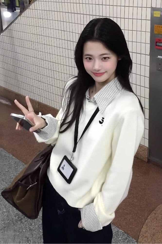 페이크 레이어드 체크무늬 패치워크 풀오버 긴팔 스웨터 여자 2025 봄 새로운 루즈핏 패션 보온 니트 스웨터 트렌디 상세 이미지 5