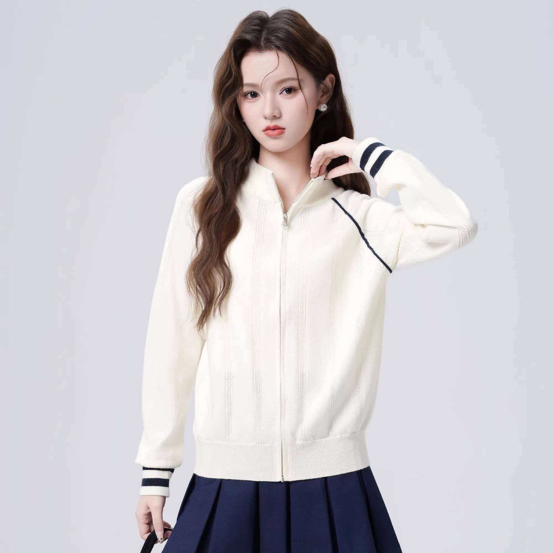 레트로 배색 지퍼 니트 스탠드 칼라 여성 코트 가을 2025 새로운 캐주얼 슬림해 보이는 오픈 가디건 긴팔 맨위 트렌디 상세 이미지 3